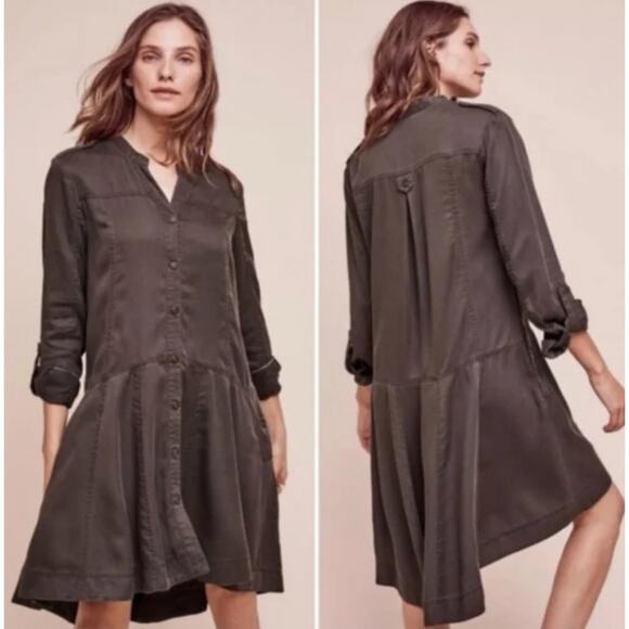 Anthropologie Holding Horses Marion Swing Shirt Dress Olive Green Women's Size 8 - Picture 5 of 15